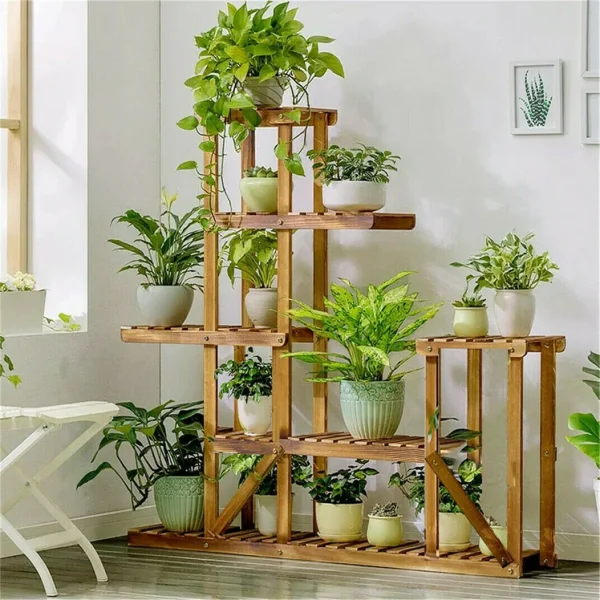6 Tiered Wood Plant Stand  for Multiple Plants Indoor Outdoor Garden Patio