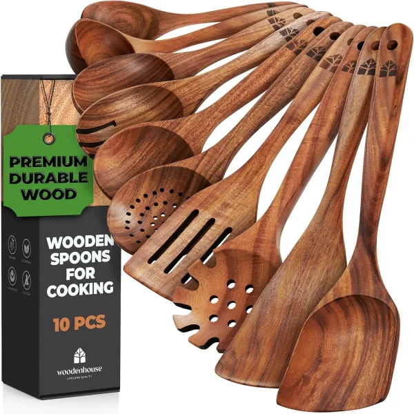 Wooden Cooking Utensils Set for Nonstick Pans & Cookware – Teak Wood