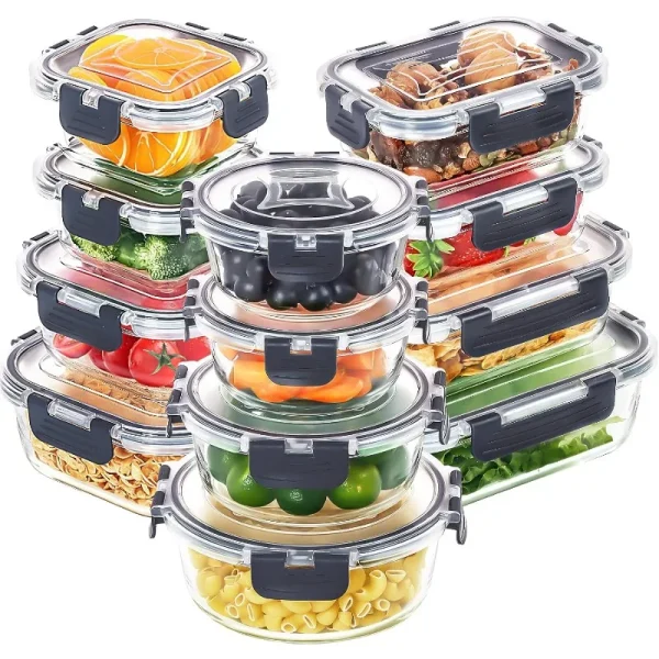 12 Pack Glass Food Storage Containers with Lids, Meal Prep, Pantry Kitchen Storage Containers , Leak Proof, Airtight
