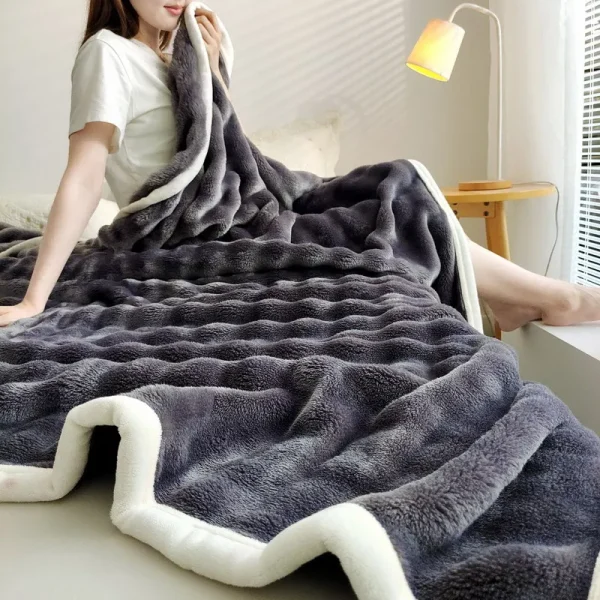 Solid Color Flannel Rabbit Fur  Sofa Blanket Coral Fleece