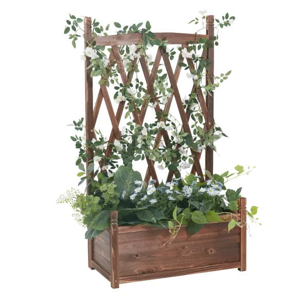 Large Raised Garden Bed Wooden Planter Box with Trellis Vegetable Grow Bed Outdoor