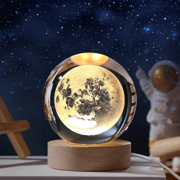 3D  Crystal Ball Galaxy Solar System  Luminous Glass Globe Night Light Home Desktop